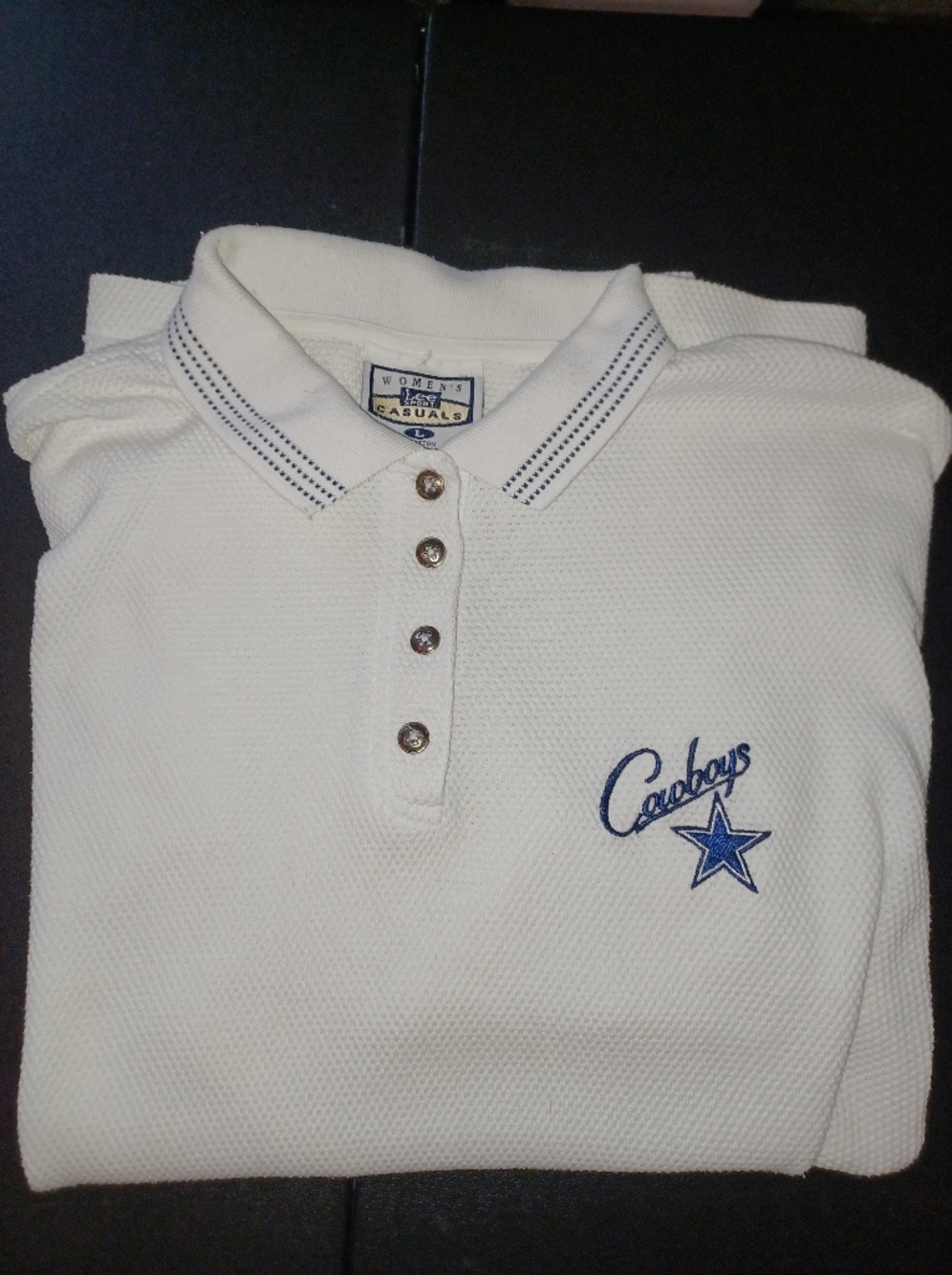 Womans Vintage Dallas Cowboys Polo Shirt Size Large White Lg